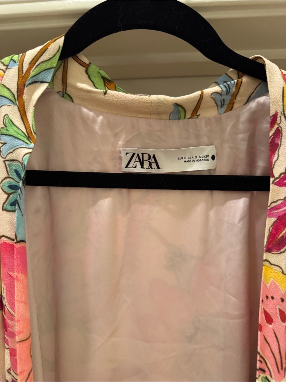 Zara Cream Floral Wrap Kimono Duster Cardigan Belted light weight cover up Small - Picture 2 of 14